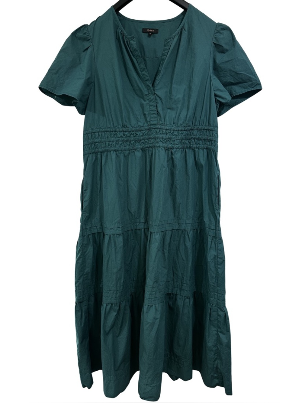Quince Organic Cotton Poplin Tiered Maxi Dress Green XL Pockets